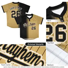 Black Old Gold Gradient Stripe Two-Button Softball Jersey 2