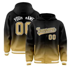 Black Old Gold Gradient Varsity Full-Snap Letterman Jacket Hoodie