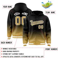 Black Old Gold Gradient Varsity Full-Snap Letterman Jacket Hoodie 4