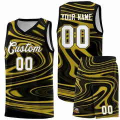 Black Old Gold Graffiti Fluids Style Basketball Jersey Sets