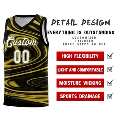 Black Old Gold Graffiti Fluids Style Basketball Jersey Sets 2