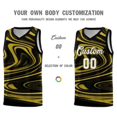 Black Old Gold Graffiti Fluids Style Basketball Jersey Sets 3