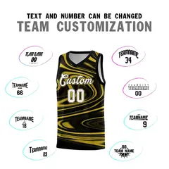 Black Old Gold Graffiti Fluids Style Basketball Jersey Sets 4