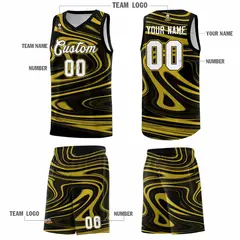 Black Old Gold Graffiti Fluids Style Basketball Jersey Sets 5
