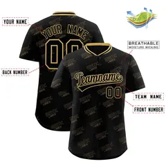 Black Old Gold Graffiti Full Button Baseball Jersey 2