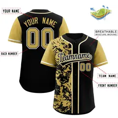 Black Old Gold Graffiti Split Raglan Sleeve Baseball Jersey 2