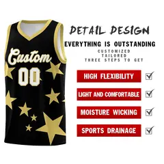 Black Old Gold Graffiti Star Print Basketball Jersey Sets 2