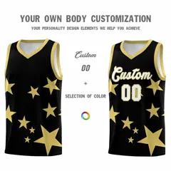 Black Old Gold Graffiti Star Print Basketball Jersey Sets 3