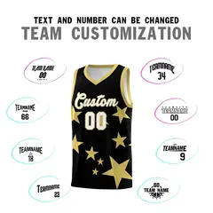 Black Old Gold Graffiti Star Print Basketball Jersey Sets 4