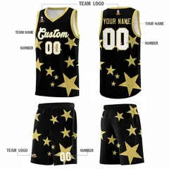 Black Old Gold Graffiti Star Print Basketball Jersey Sets 5