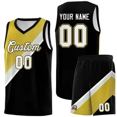 Black Old Gold Gray Diagonal Stripes Color Block Basketball Jersey