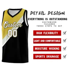 Black Old Gold Gray Diagonal Stripes Color Block Basketball Jersey 2
