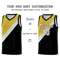 Black Old Gold Gray Diagonal Stripes Color Block Basketball Jersey 3