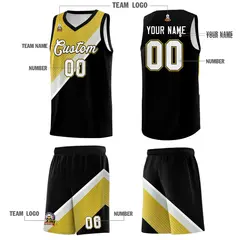 Black Old Gold Gray Diagonal Stripes Color Block Basketball Jersey 5