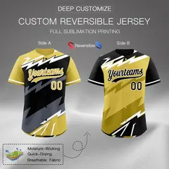 Black Old Gold Gray Reversible Baseball Jersey Lightning Graffiti Pattern 2