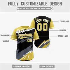 Black Old Gold Gray Reversible Baseball Jersey Lightning Graffiti Pattern 3