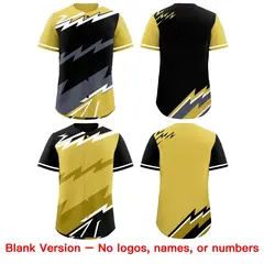 Black Old Gold Gray Reversible Baseball Jersey Lightning Graffiti Pattern 8