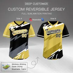 Black Old Gold Gray Reversible Baseball Jersey Lightning & Graffiti Pullover V-Neck 2