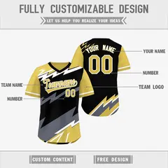 Black Old Gold Gray Reversible Baseball Jersey Lightning & Graffiti Pullover V-Neck 3