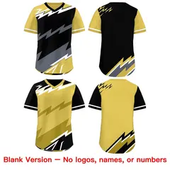 Black Old Gold Gray Reversible Baseball Jersey Lightning & Graffiti Pullover V-Neck 8