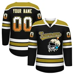 Black Old Gold Ice Cream Helmet Pattern Hockey Jersey