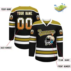 Black Old Gold Ice Cream Helmet Pattern Hockey Jersey 2