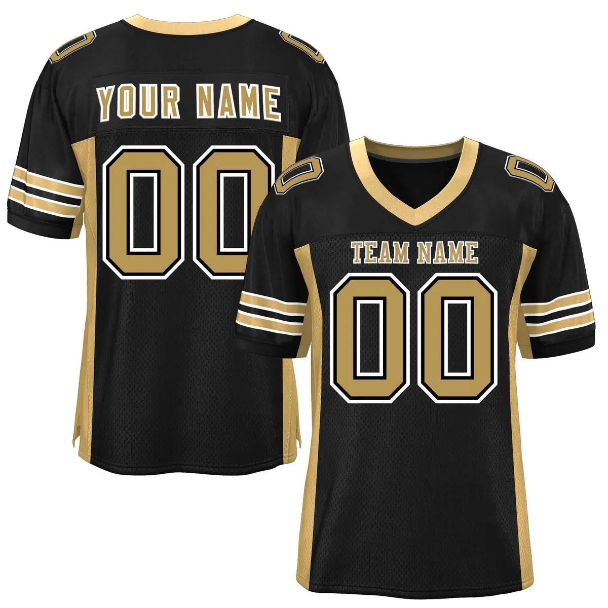 Black Old Gold Insert Color Mesh Football Jersey