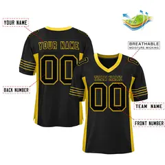 Black Old Gold Insert Color Mesh Football Jersey 2