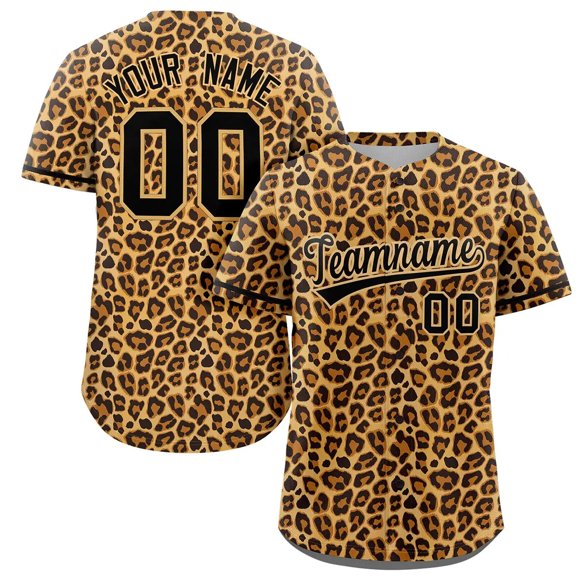 Black-Old Gold Leopard Graffiti Pattern Baseball Jersey