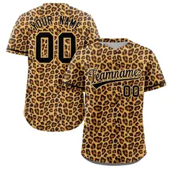 Black-Old Gold Leopard Graffiti Pattern Baseball Jersey 1