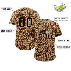 Black-Old Gold Leopard Graffiti Pattern Baseball Jersey 2