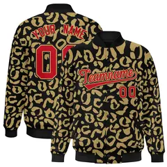 Black Old Gold Leopard Graffiti Varsity Letterman Baseball Jacket 1