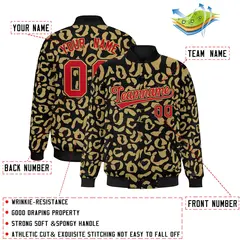 Black Old Gold Leopard Graffiti Varsity Letterman Baseball Jacket 2