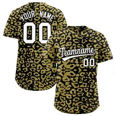 Black Old Gold Leopard Print Baseball Jersey