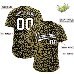 Black Old Gold Leopard Print Baseball Jersey 2