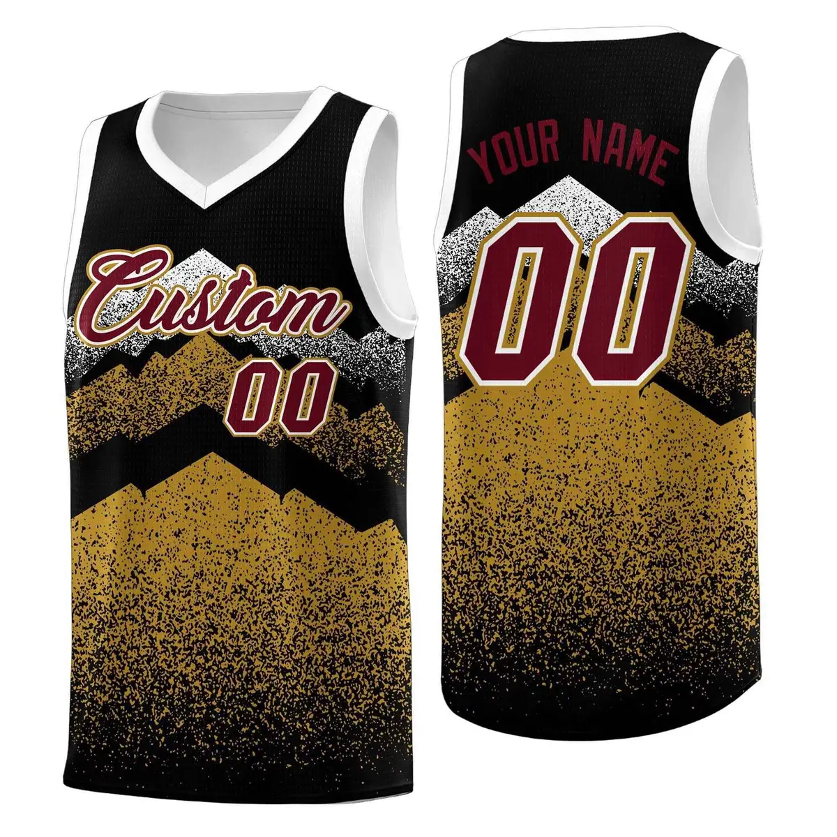 Black Old Gold Mountain Fade Gradient Basketball Jersey