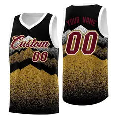 Black Old Gold Mountain Fade Gradient Basketball Jersey 1
