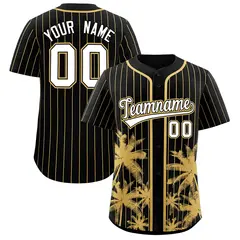Black Old Gold Pinstripe Coconut Tree Baseball Jersey