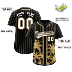 Black Old Gold Pinstripe Coconut Tree Baseball Jersey 2