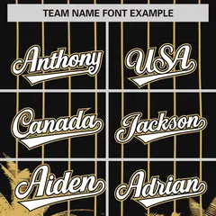 Black Old Gold Pinstripe Coconut Tree Baseball Jersey 3