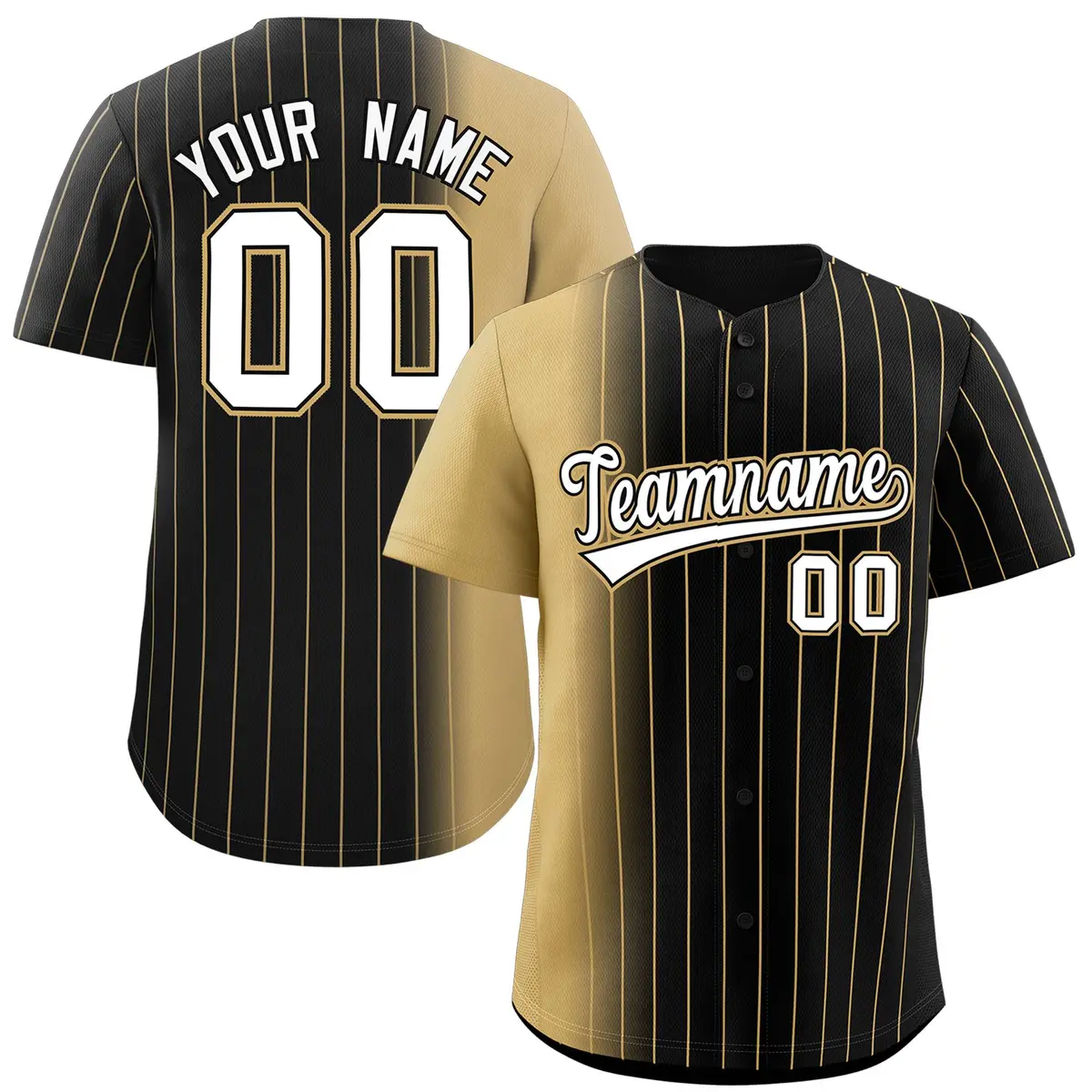 Black Old Gold Pinstripe Gradient Baseball Jersey