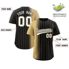 Black Old Gold Pinstripe Gradient Baseball Jersey 2