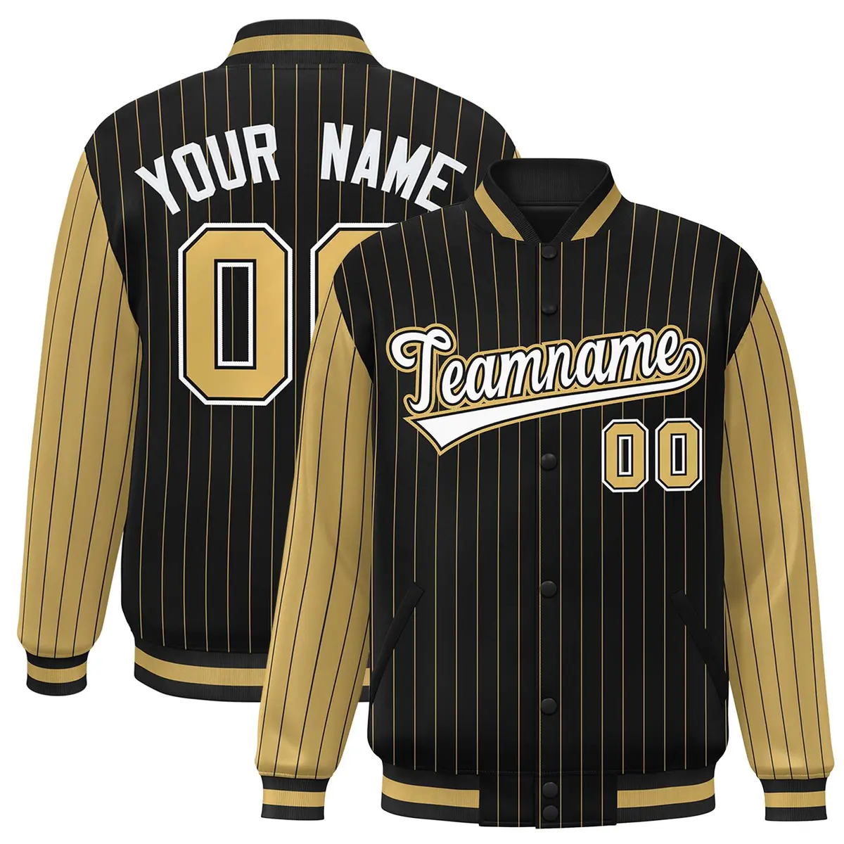 Black Old Gold Pinstripe Raglan Varsity Letterman Jacket