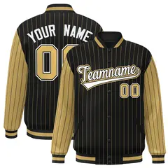 Black Old Gold Pinstripe Raglan Varsity Letterman Jacket 1