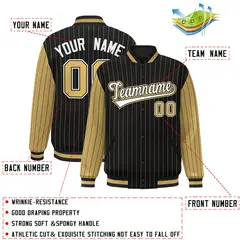 Black Old Gold Pinstripe Raglan Varsity Letterman Jacket 2