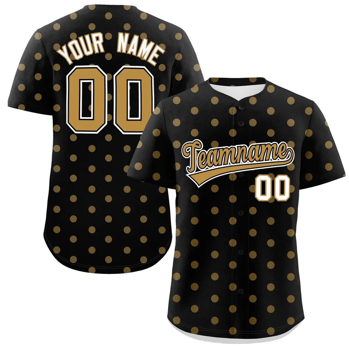 Black Old Gold Polka Dot Graffiti Authentic Baseball Jersey
