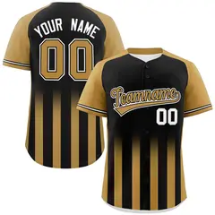 Black Old Gold Raglan Gradient Thick Stripe Baseball Jersey 1