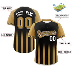 Black Old Gold Raglan Gradient Thick Stripe Baseball Jersey 2