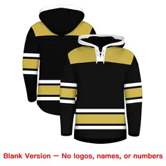 Black Old Gold Raglan Lace-Up Neck Hockey Hoodie Jersey 7