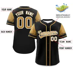 Black Old Gold Raglan Sleeves Authentic Baseball Jersey 2